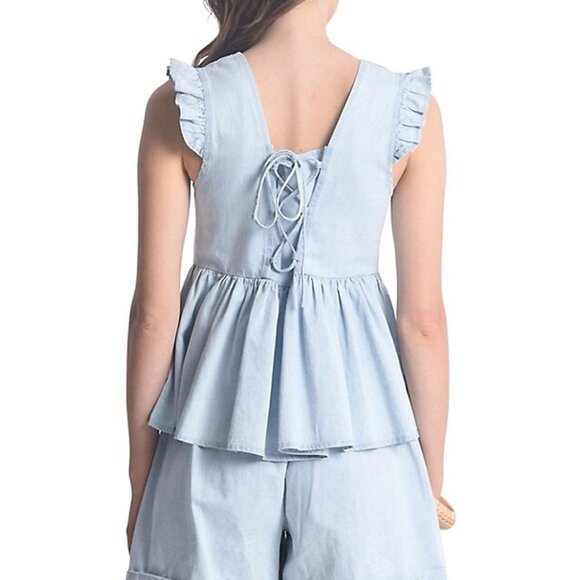 Molly Bracken Tie-Back Denim Peplum Top - Picture 2 of 7